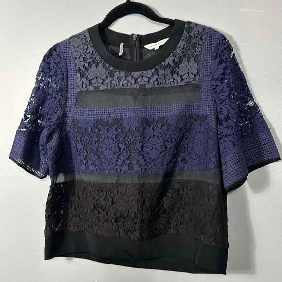 Rebecca Taylor Silk and Cotton Patchwork Lace Mixed-Media Top size 8 - Picture 3 of 15